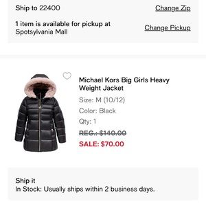 Michael Kors girls jacket size 10/12